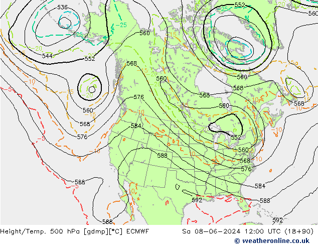 Geop./Temp. 500 hPa ECMWF sáb 08.06.2024 12 UTC