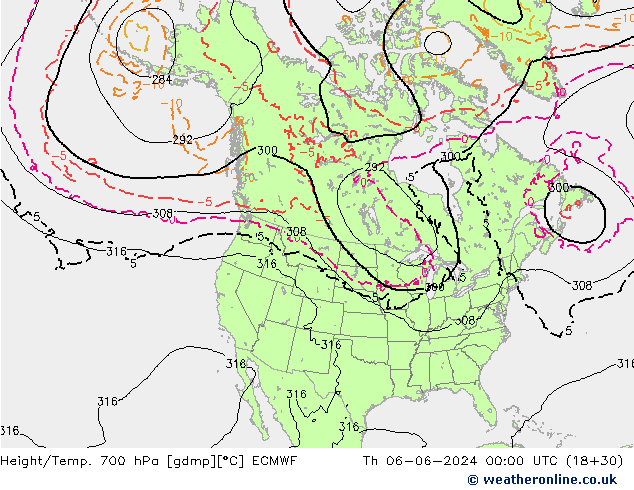 Height/Temp. 700 hPa ECMWF Th 06.06.2024 00 UTC