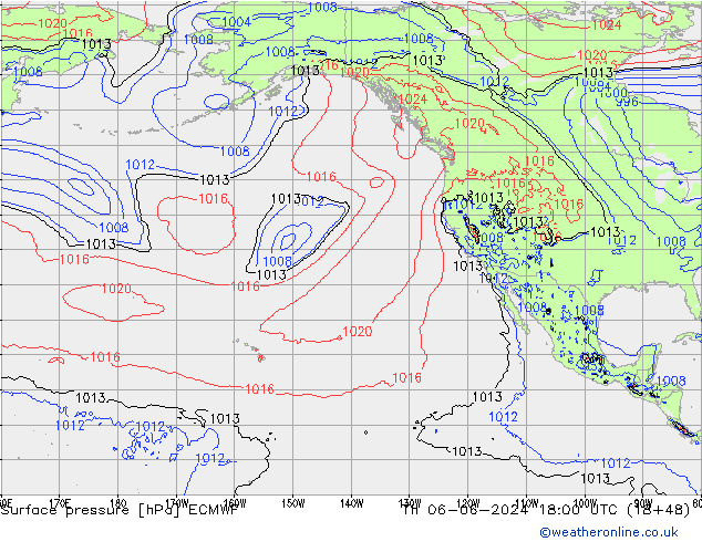 Presión superficial ECMWF jue 06.06.2024 18 UTC