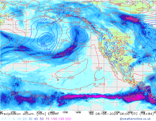 Precipitation accum. ECMWF Sa 08.06.2024 06 UTC