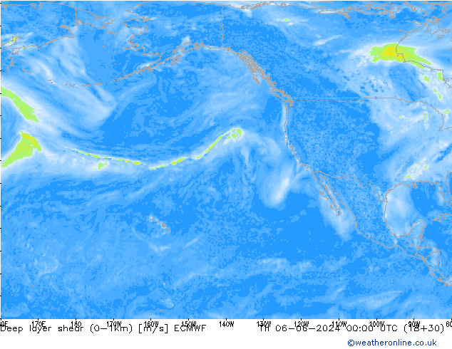 Deep layer shear (0-1km) ECMWF Do 06.06.2024 00 UTC