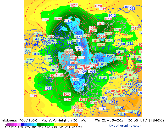 Thck 700-1000 гПа ECMWF ср 05.06.2024 00 UTC