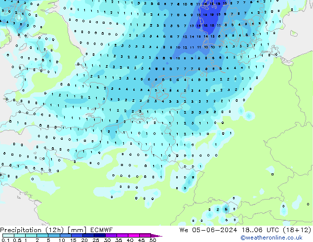 Nied. akkumuliert (12Std) ECMWF Mi 05.06.2024 06 UTC