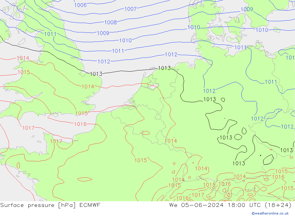 Atmosférický tlak ECMWF St 05.06.2024 18 UTC