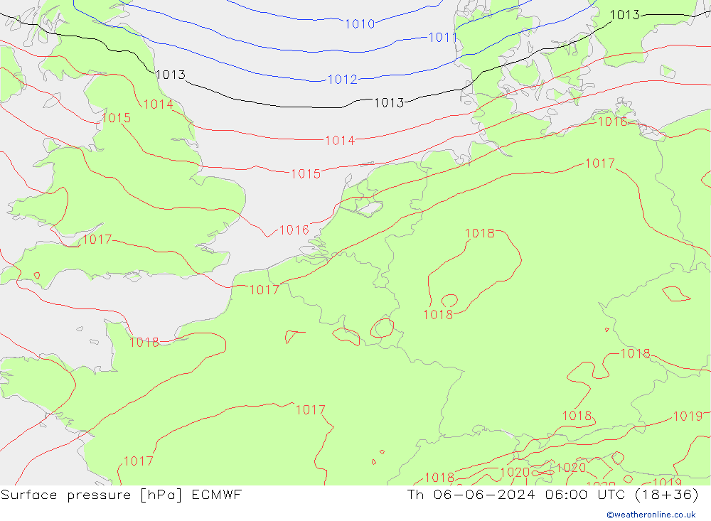 Surface pressure ECMWF Th 06.06.2024 06 UTC