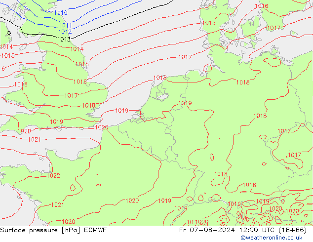 Luchtdruk (Grond) ECMWF vr 07.06.2024 12 UTC