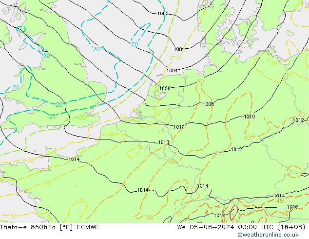 Theta-e 850hPa ECMWF 星期三 05.06.2024 00 UTC