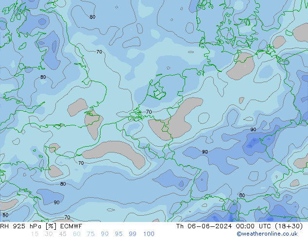 Humedad rel. 925hPa ECMWF jue 06.06.2024 00 UTC