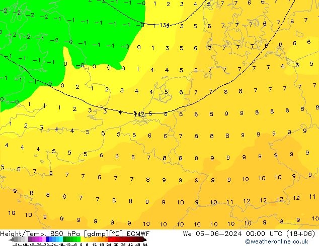 Z500/Rain (+SLP)/Z850 ECMWF We 05.06.2024 00 UTC