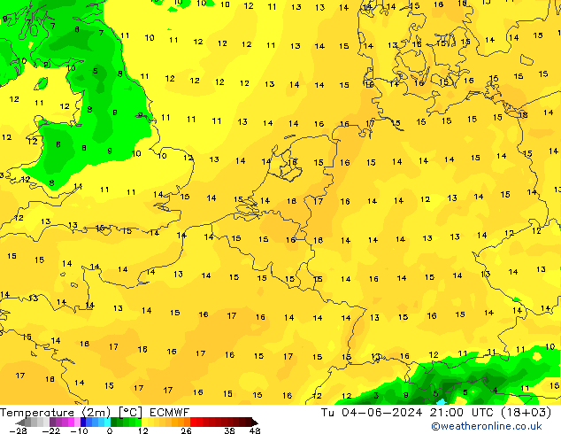 Sıcaklık Haritası (2m) ECMWF Sa 04.06.2024 21 UTC