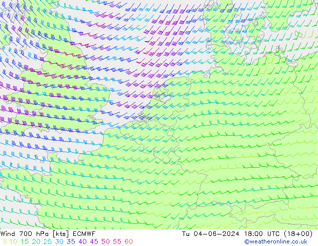 ветер 700 гПа ECMWF вт 04.06.2024 18 UTC