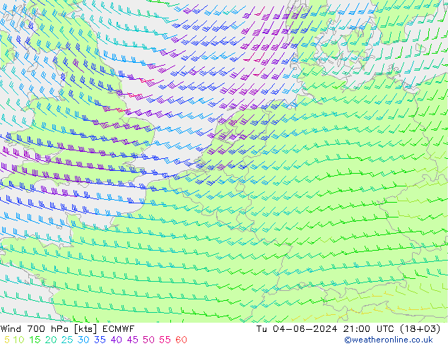 ветер 700 гПа ECMWF вт 04.06.2024 21 UTC