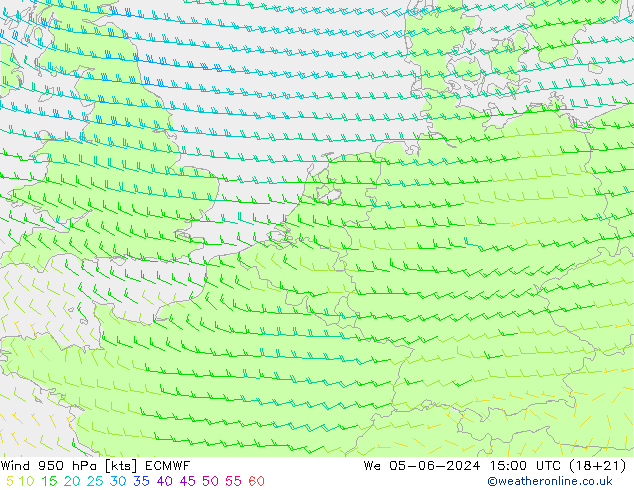 Wind 950 hPa ECMWF Mi 05.06.2024 15 UTC