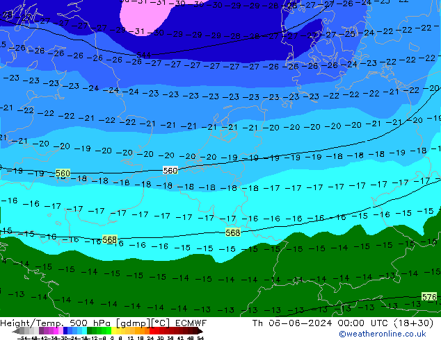 Z500/Rain (+SLP)/Z850 ECMWF gio 06.06.2024 00 UTC