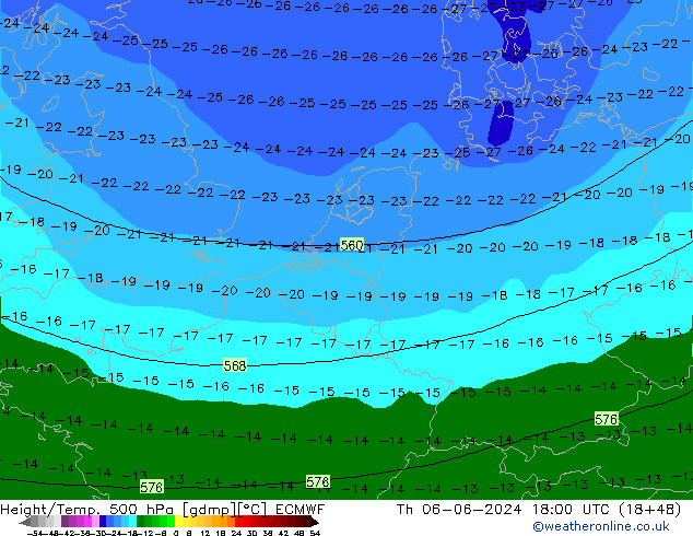 Z500/Rain (+SLP)/Z850 ECMWF чт 06.06.2024 18 UTC