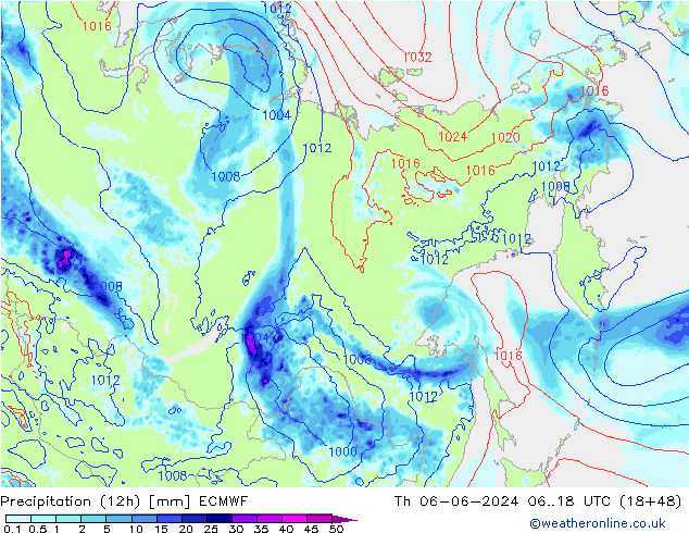 Précipitation (12h) ECMWF jeu 06.06.2024 18 UTC