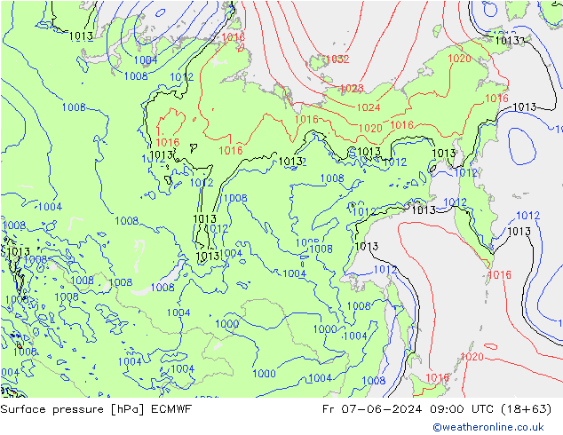 Pressione al suolo ECMWF ven 07.06.2024 09 UTC