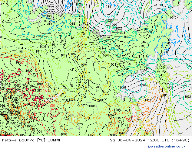 Theta-e 850hPa ECMWF za 08.06.2024 12 UTC