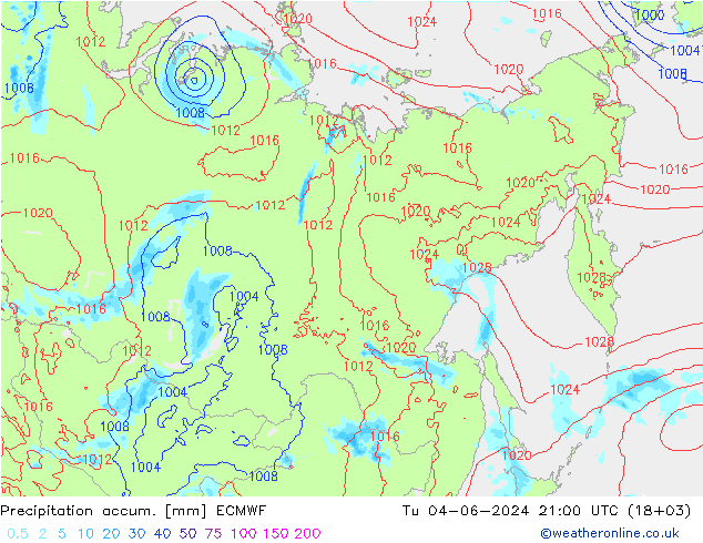 Precipitation accum. ECMWF Út 04.06.2024 21 UTC