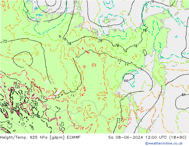 Height/Temp. 925 hPa ECMWF sab 08.06.2024 12 UTC