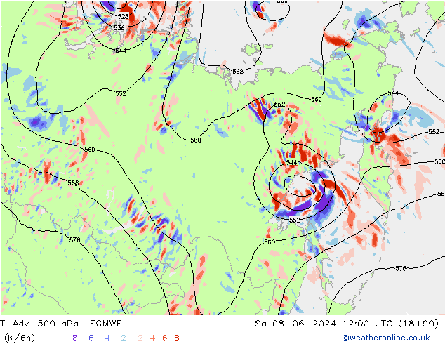 T-Adv. 500 hPa ECMWF so. 08.06.2024 12 UTC