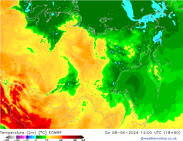 Temperatuurkaart (2m) ECMWF za 08.06.2024 12 UTC