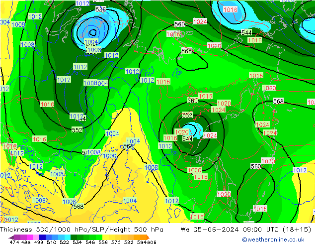 Thck 500-1000hPa ECMWF mer 05.06.2024 09 UTC