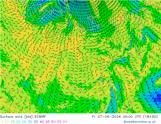 Vento 10 m ECMWF ven 07.06.2024 06 UTC