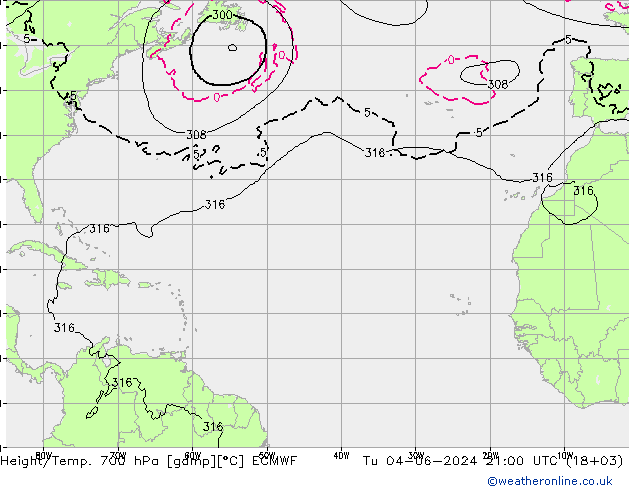 Height/Temp. 700 hPa ECMWF Tu 04.06.2024 21 UTC