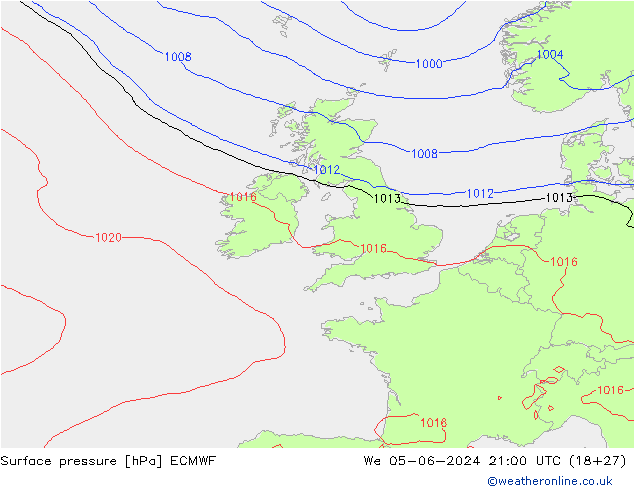 Luchtdruk (Grond) ECMWF wo 05.06.2024 21 UTC