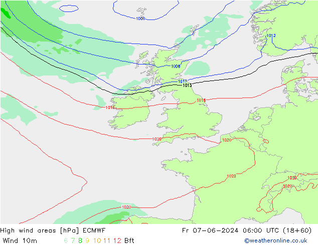 High wind areas ECMWF Fr 07.06.2024 06 UTC