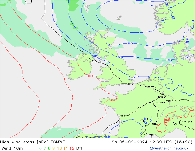 High wind areas ECMWF Sa 08.06.2024 12 UTC