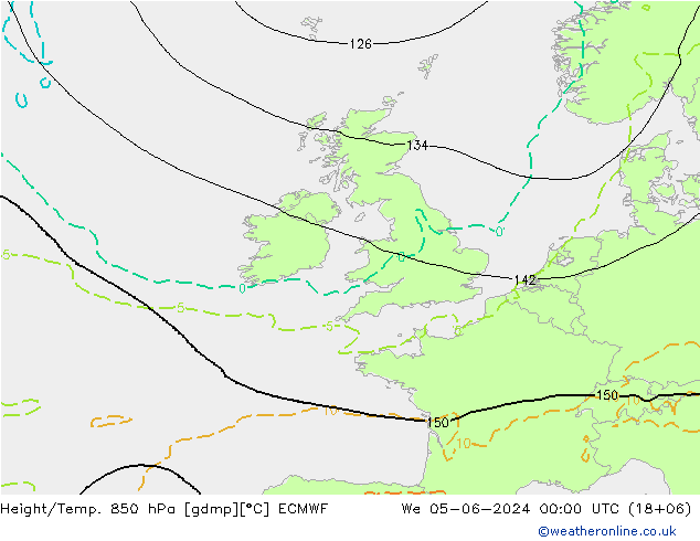 Z500/Yağmur (+YB)/Z850 ECMWF Çar 05.06.2024 00 UTC