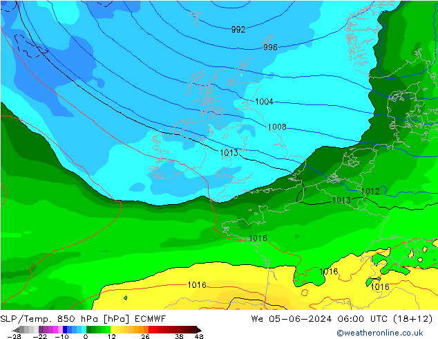 SLP/Temp. 850 hPa ECMWF We 05.06.2024 06 UTC