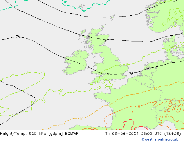 Geop./Temp. 925 hPa ECMWF jue 06.06.2024 06 UTC