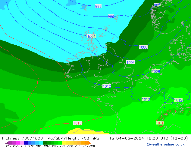 Dikte700-1000 hPa ECMWF di 04.06.2024 18 UTC