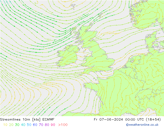 Streamlines 10m ECMWF Fr 07.06.2024 00 UTC