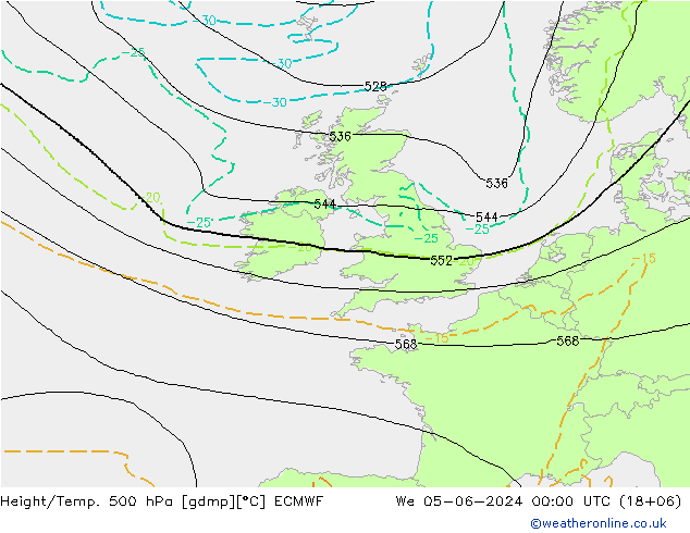 Z500/Yağmur (+YB)/Z850 ECMWF Çar 05.06.2024 00 UTC