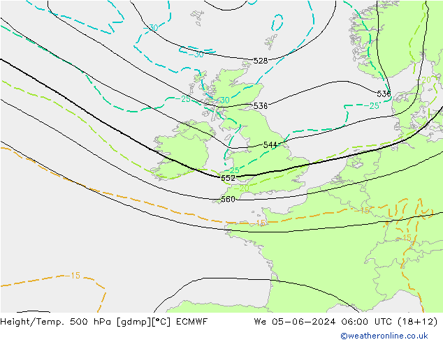 Height/Temp. 500 гПа ECMWF ср 05.06.2024 06 UTC