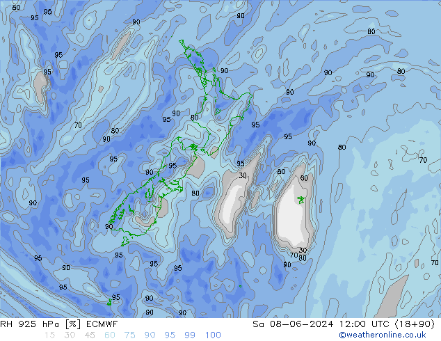 Humedad rel. 925hPa ECMWF sáb 08.06.2024 12 UTC