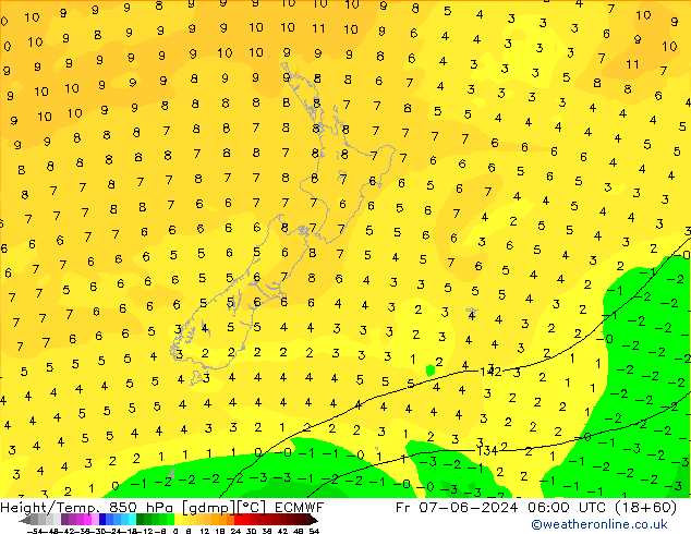 Height/Temp. 850 hPa ECMWF ven 07.06.2024 06 UTC