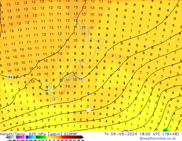 Hoogte/Temp. 925 hPa ECMWF do 06.06.2024 18 UTC