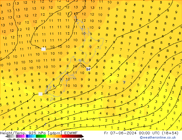 Height/Temp. 925 hPa ECMWF Fr 07.06.2024 00 UTC