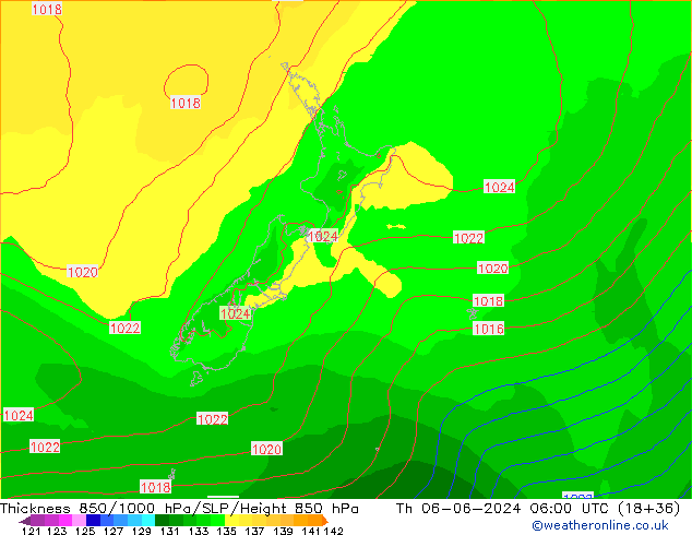 Thck 850-1000 hPa ECMWF Qui 06.06.2024 06 UTC