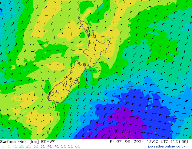 Surface wind ECMWF Pá 07.06.2024 12 UTC