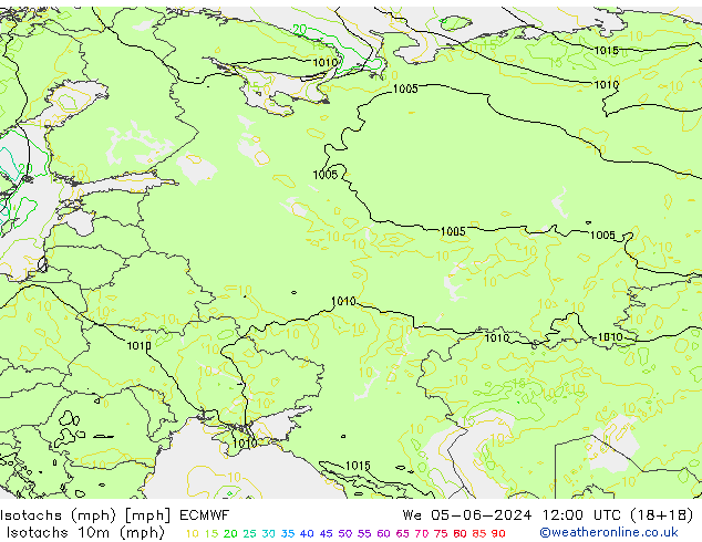 Izotacha (mph) ECMWF śro. 05.06.2024 12 UTC