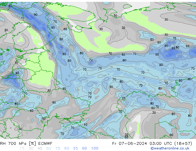 RH 700 гПа ECMWF пт 07.06.2024 03 UTC