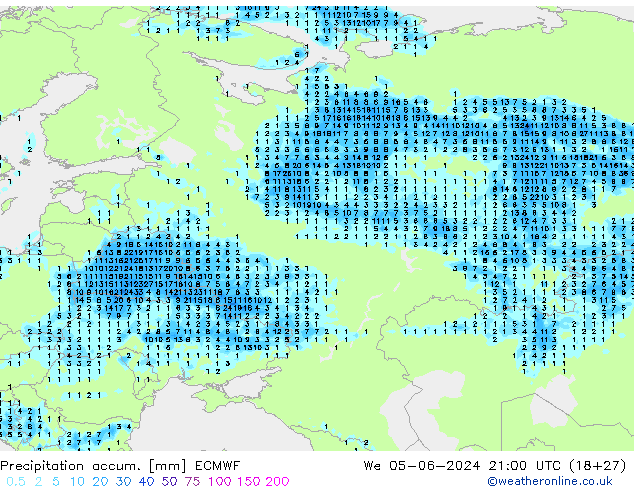 Precipitation accum. ECMWF mer 05.06.2024 21 UTC