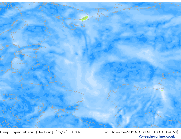 Deep layer shear (0-1km) ECMWF сб 08.06.2024 00 UTC