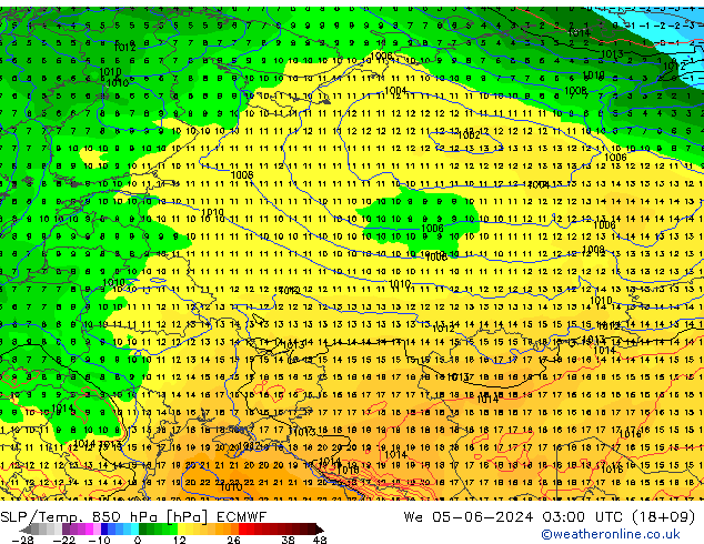 SLP/Temp. 850 hPa ECMWF We 05.06.2024 03 UTC